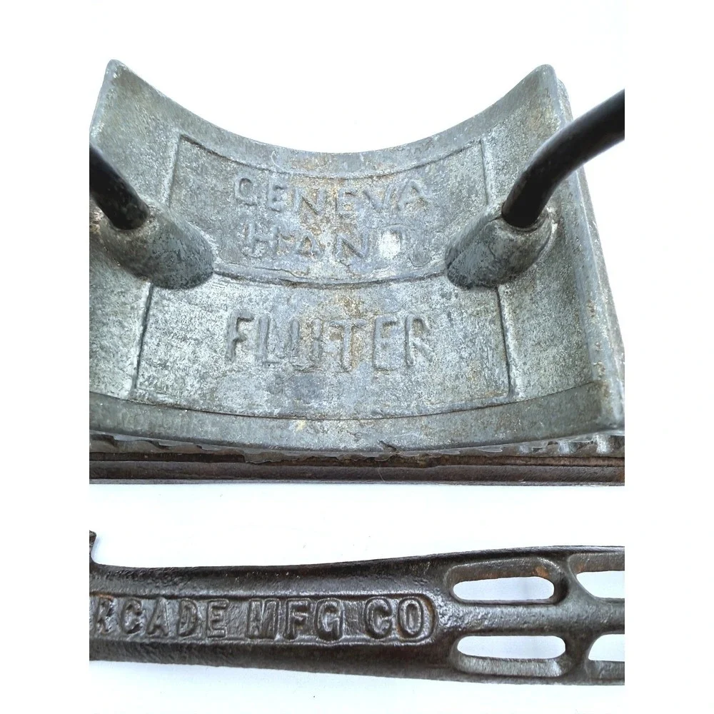 Antique Geneva Hand Fluter Rocker Iron w/ Arcade Lift Handle & 1866 Heater Plate